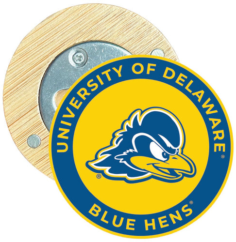 Delaware Blue Hens Round Wood Magnetic Bottle Opener 2.5