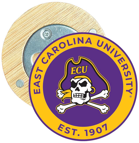 East Carolina Pirates Round Wood Magnetic Bottle Opener 2.5