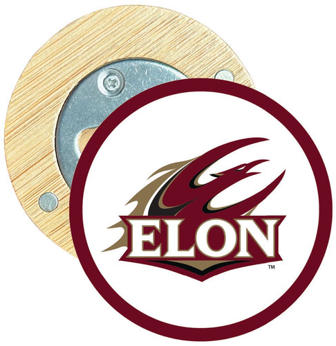 Elon University Round Wood Magnetic Bottle Opener 2.5