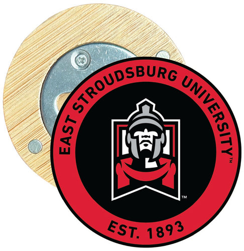 East Stroudsburg University Round Wood Magnetic Bottle Opener 2.5