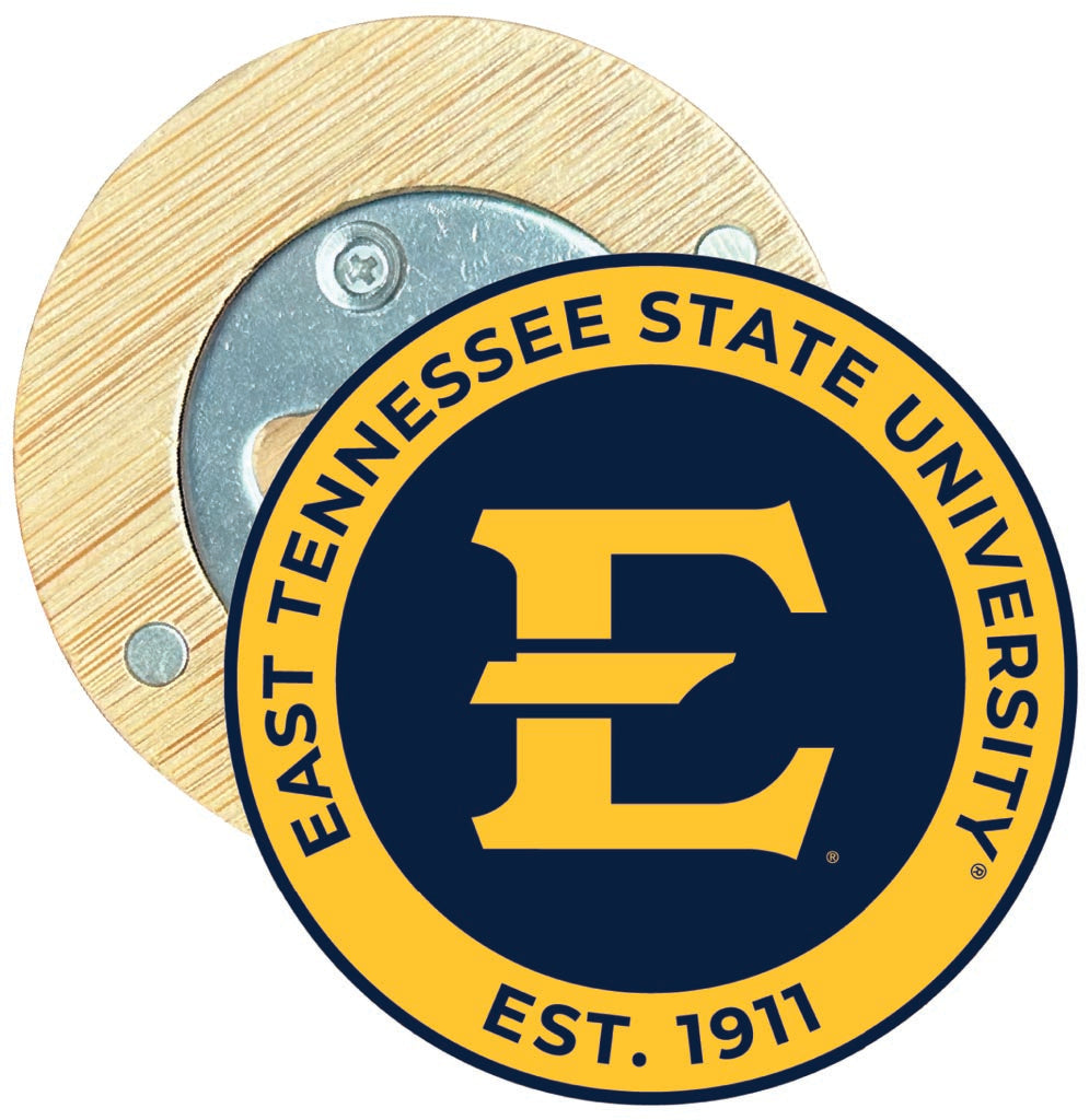 East Tennessee State University Round Wood Magnetic Bottle Opener 2.5