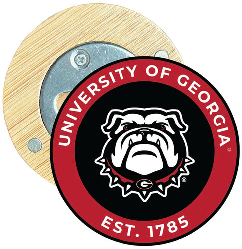 Georgia Bulldogs Round Wood Magnetic Bottle Opener 2.5