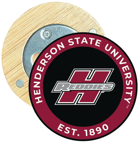 Henderson State Reddies Round Wood Magnetic Bottle Opener 2.5