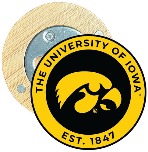 Iowa Hawkeyes Round Wood Magnetic Bottle Opener 2.5