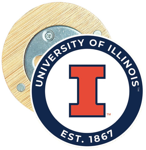 Illinois Fighting Illini Round Wood Magnetic Bottle Opener 2.5