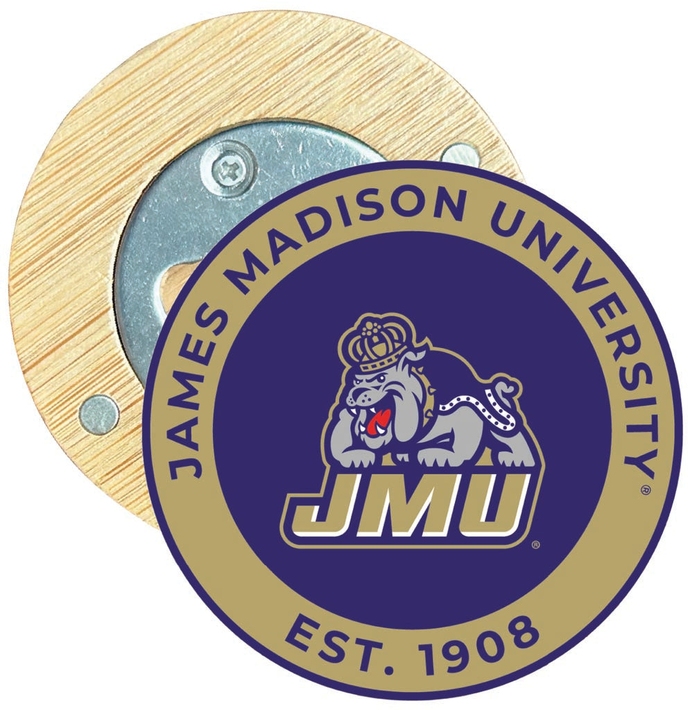 James Madison Dukes Round Wood Magnetic Bottle Opener 2.5