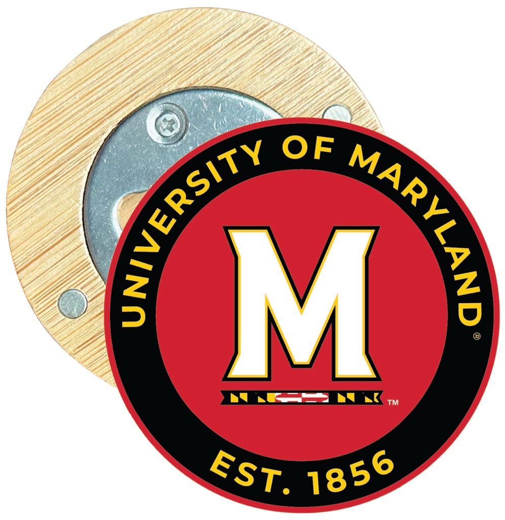 Maryland Terrapins Round Wood Magnetic Bottle Opener 2.5