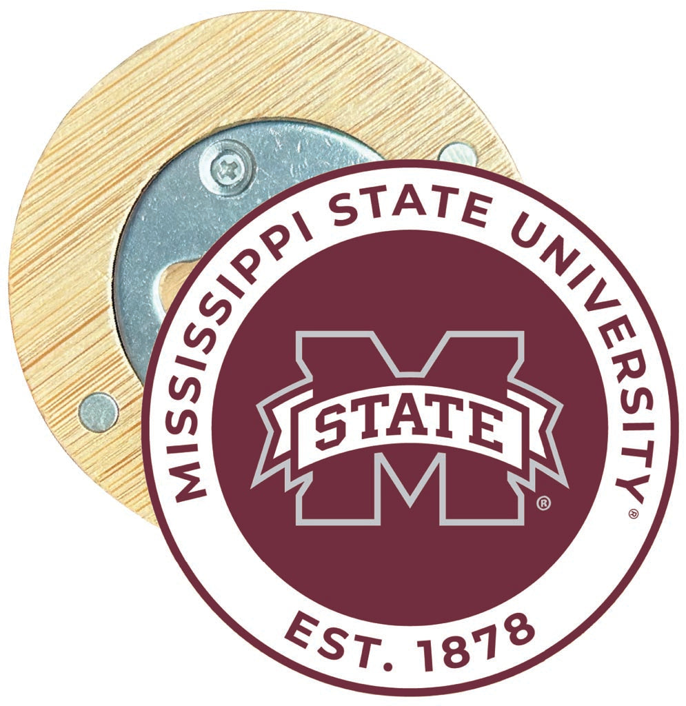 Mississippi State Bulldogs Round Wood Magnetic Bottle Opener 2.5