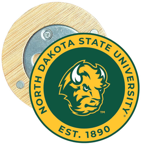 North Dakota State Bison Round Wood Magnetic Bottle Opener 2.5