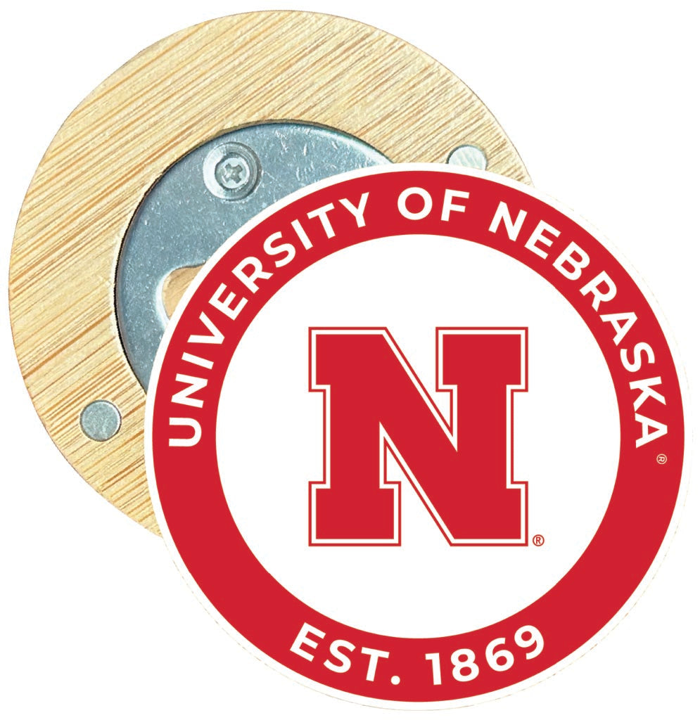 Nebraska Cornhuskers Round Wood Magnetic Bottle Opener 2.5