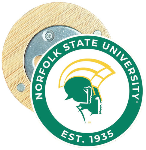 Norfolk State University Round Wood Magnetic Bottle Opener 2.5