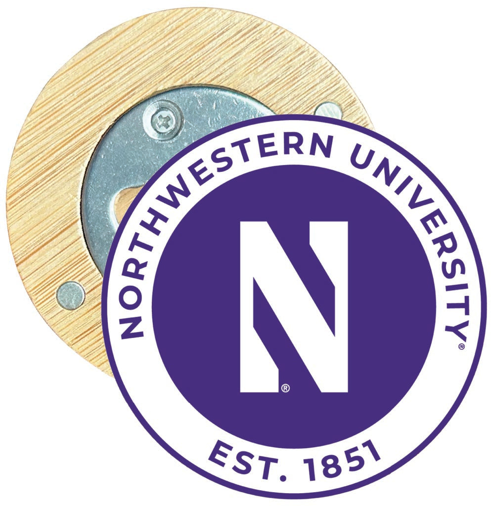 Northwestern University Wildcats Round Wood Magnetic Bottle Opener 2.5