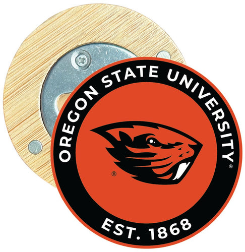 Oregon State Beavers Round Wood Magnetic Bottle Opener 2.5