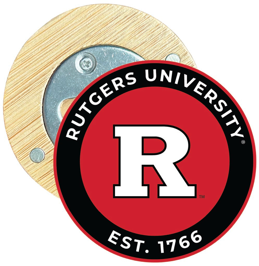 Rutgers Scarlet Knights Round Wood Magnetic Bottle Opener 2.5