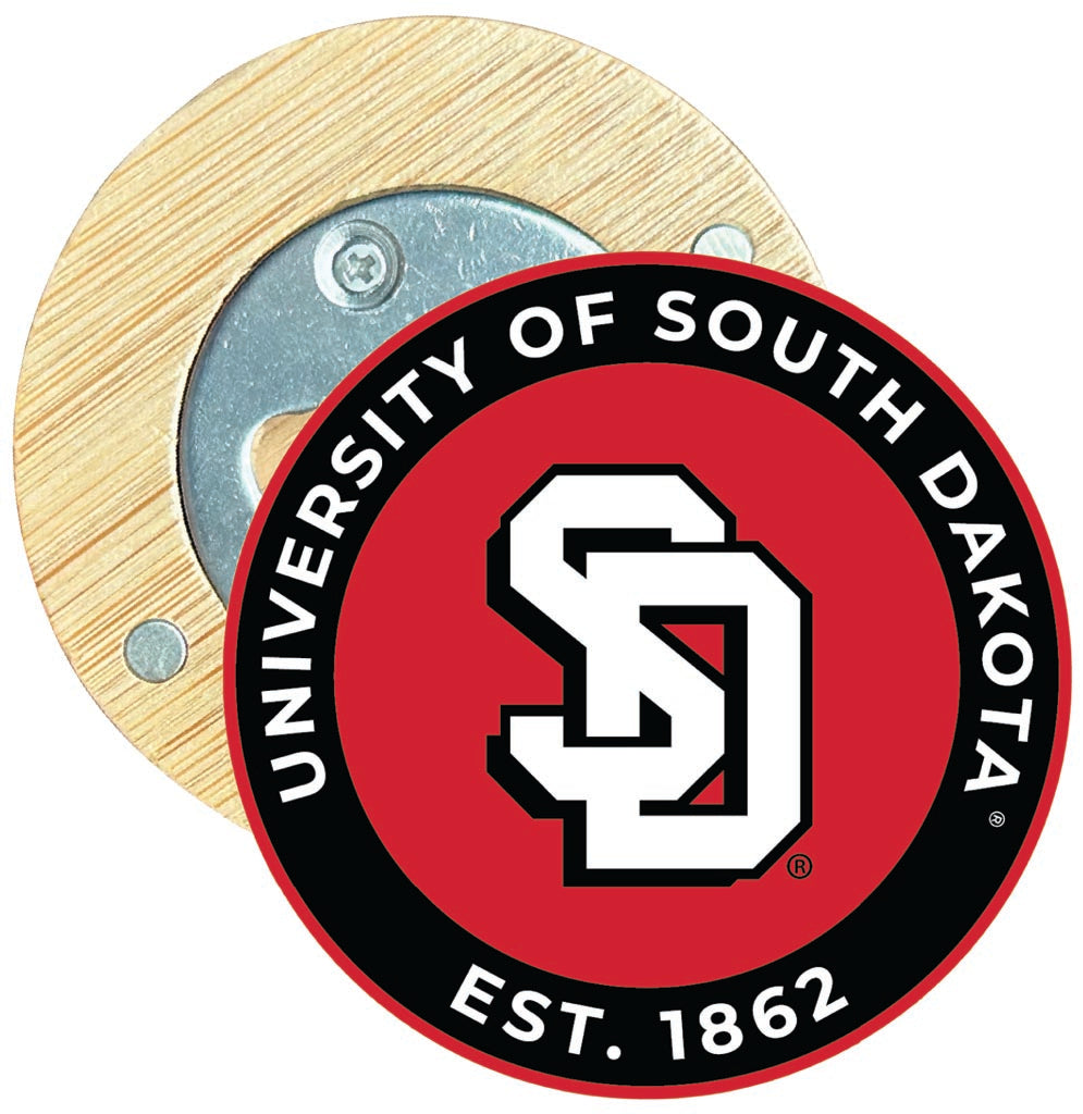 South Dakota Coyotes Round Wood Magnetic Bottle Opener 2.5