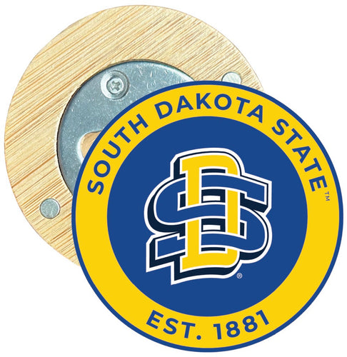 South Dakota State Jackrabbits Round Wood Magnetic Bottle Opener 2.5