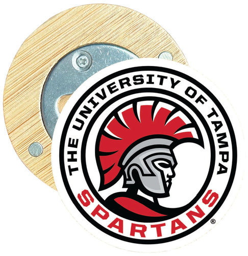 University of Tampa Spartans Round Wood Magnetic Bottle Opener 2.5