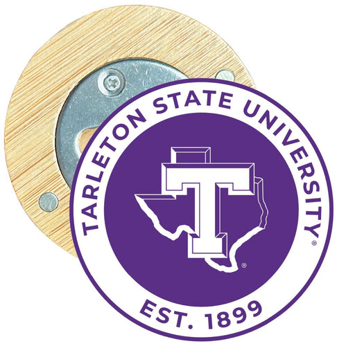 Tarleton State University Round Wood Magnetic Bottle Opener 2.5