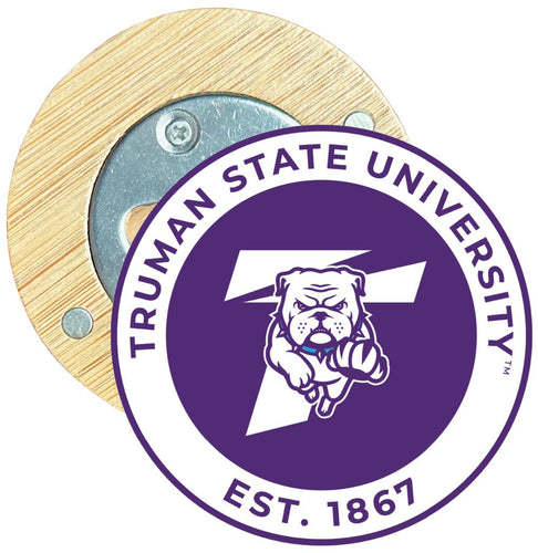 Truman State University Round Wood Magnetic Bottle Opener 2.5