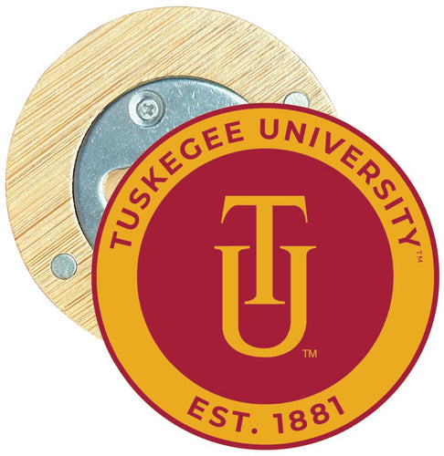 Tuskegee University Round Wood Magnetic Bottle Opener 2.5