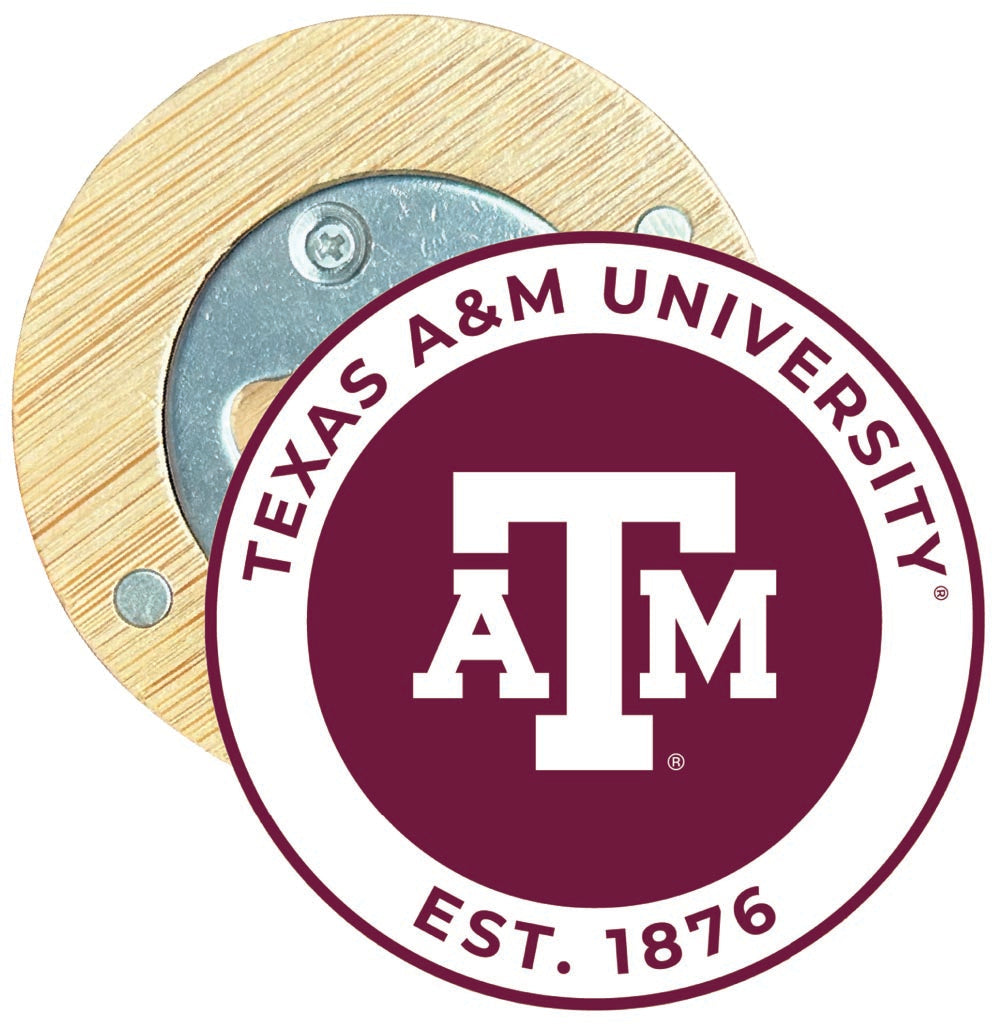 Texas A&M Aggies Round Wood Magnetic Bottle Opener 2.5