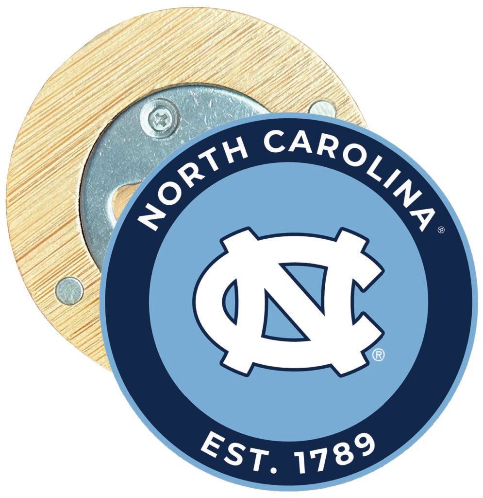 UNC Tar Heels Round Wood Magnetic Bottle Opener 2.5