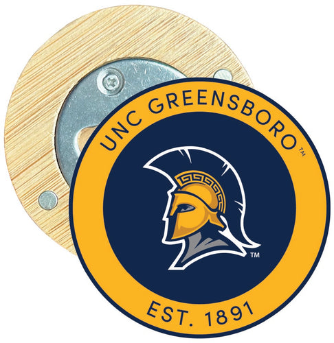 North Carolina Greensboro Spartans Round Wood Magnetic Bottle Opener 2.5