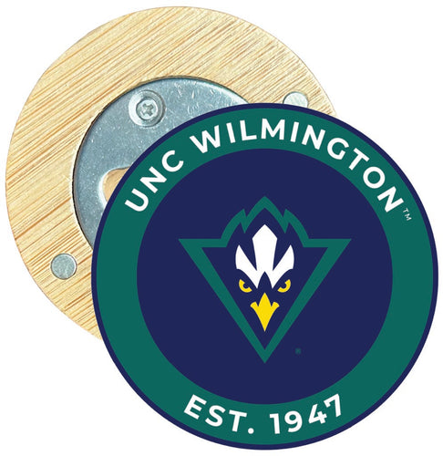 North Carolina Wilmington Seahawks Round Wood Magnetic Bottle Opener 2.5