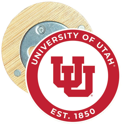 Utah Utes Round Wood Magnetic Bottle Opener 2.5