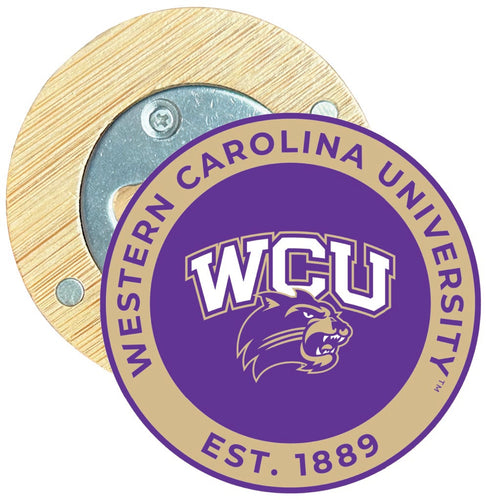 Western Carolina University Round Wood Magnetic Bottle Opener 2.5