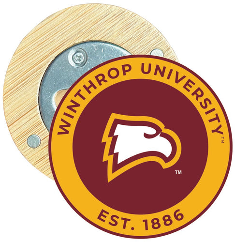 Winthrop University Round Wood Magnetic Bottle Opener 2.5