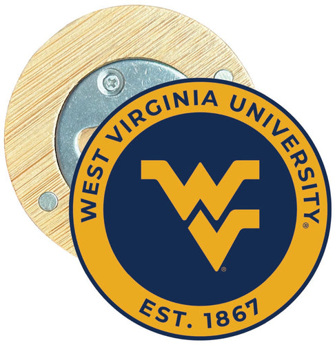 West Virginia Mountaineers Round Wood Magnetic Bottle Opener 2.5