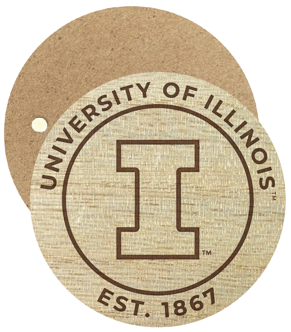 Illinois Fighting Illini Engraved Round Wooden 2.5