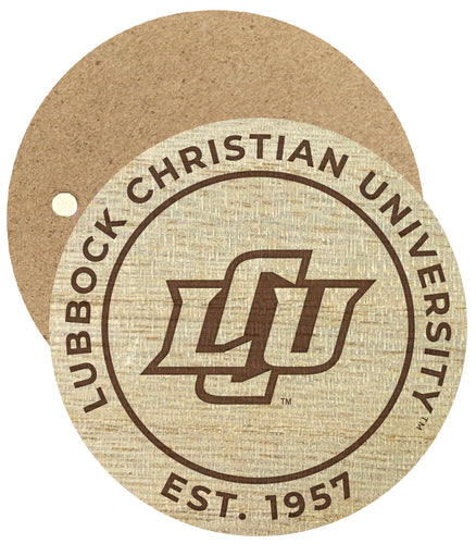 Lubbock Christian University Chaparral Engraved Round Wooden 2.5