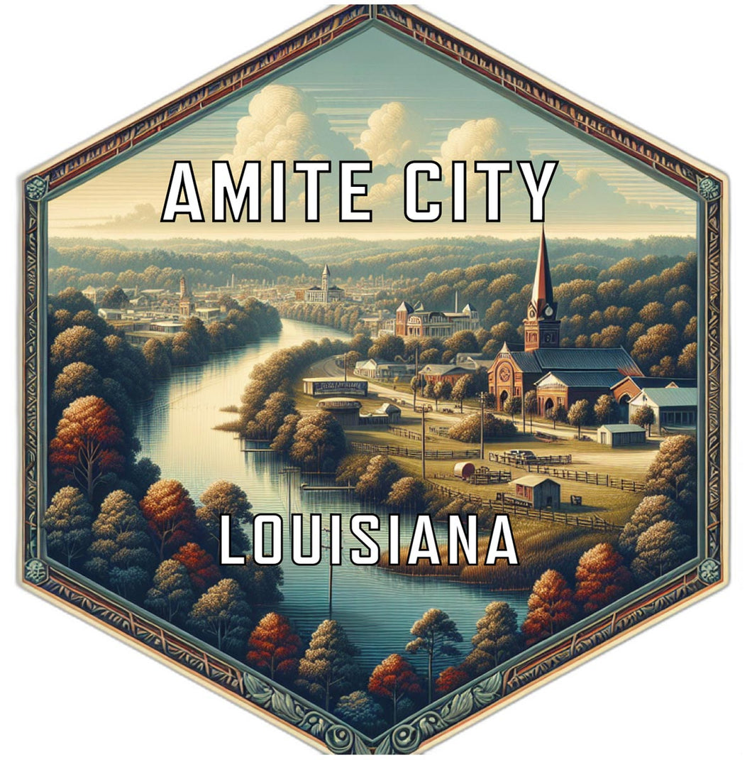 Amite City Louisiana Souvenir Travel Destination Die Cut Hexagon Fridge Magnet 2-Inch