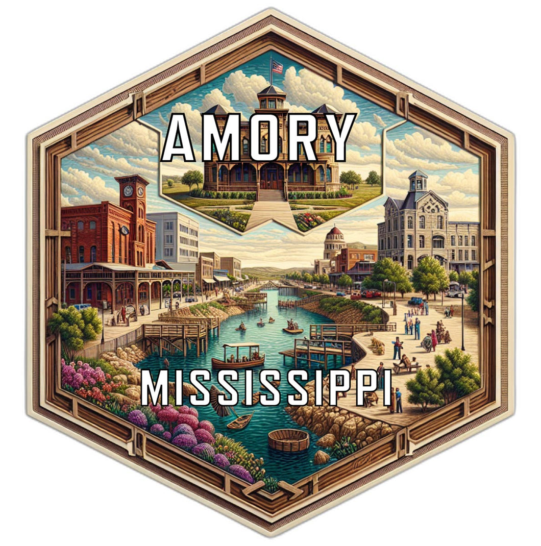 Amory Mississippi Souvenir Travel Destination Die Cut Hexagon Fridge Magnet 2-Inch