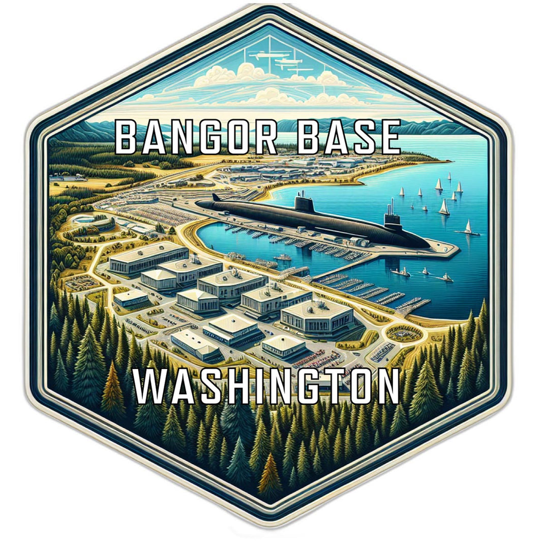 Bangor Base Washington Souvenir Travel Destination Die Cut Hexagon Fridge Magnet 2-Inch