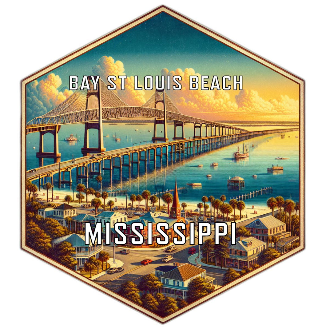 Bay St Louis Beach Mississippi Souvenir Travel Destination Die Cut Hexagon Fridge Magnet 2-Inch