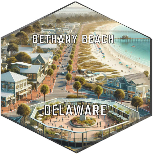 Bethany Beach Delaware Souvenir Travel Destination Die Cut Hexagon Fridge Magnet 6-Inch