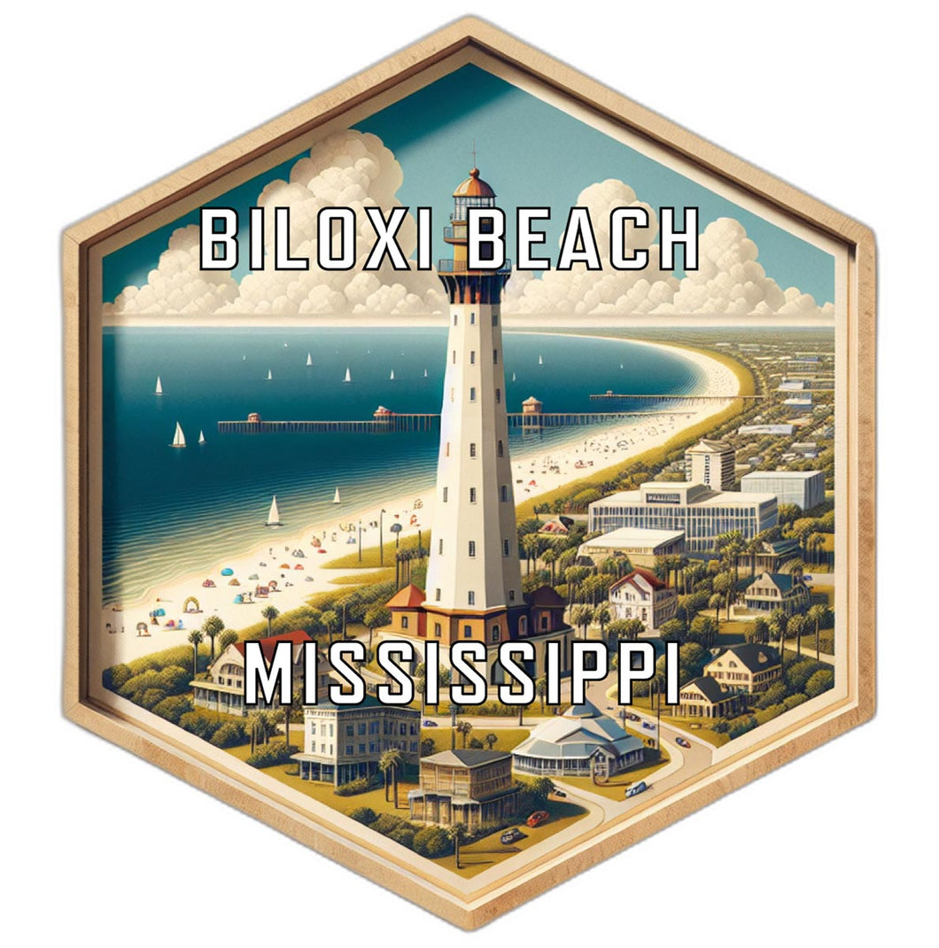 Biloxi Beach Mississippi Souvenir Travel Destination Die Cut Hexagon Fridge Magnet 2-Inch