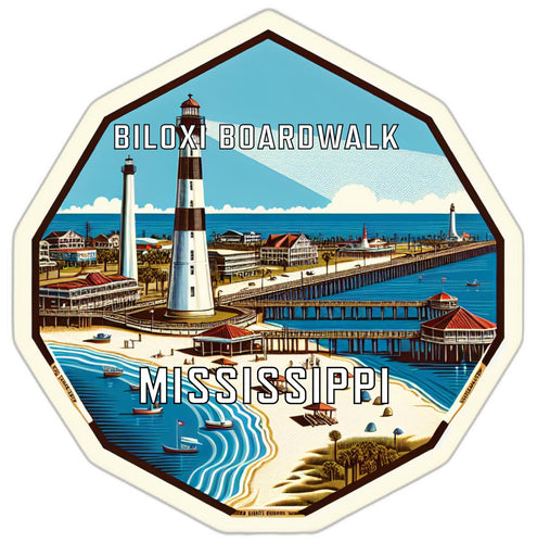 Biloxi Boardwalk Mississippi Souvenir Travel Destination Die Cut Hexagon Fridge Magnet 2-Inch