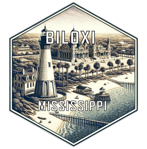 Biloxi Mississippi Souvenir Travel Destination Die Cut Hexagon Fridge Magnet 2-Inch