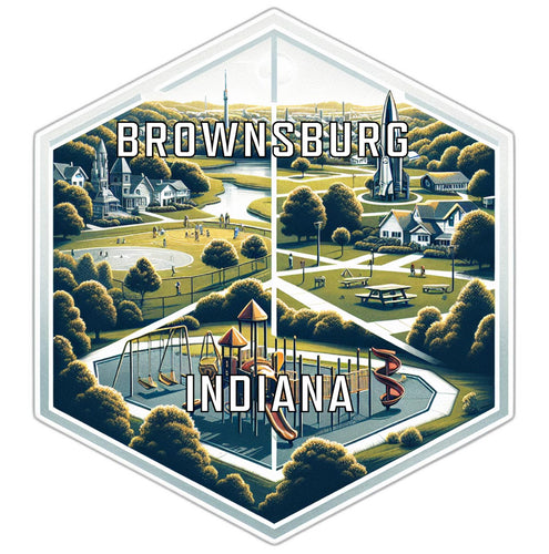 Brownsburg Indiana Souvenir Travel Destination Die Cut Hexagon Fridge Magnet 2-Inch