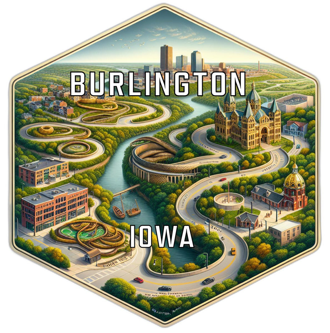 Burlington Iowa Souvenir Travel Destination Die Cut Hexagon Fridge Magnet 6-Inch