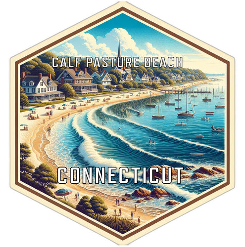 Calf Pasture Beach Connecticut Souvenir Travel Destination Die Cut Hexagon Fridge Magnet 2-Inch