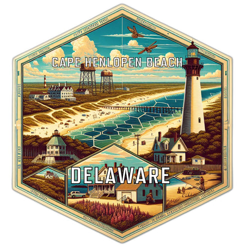 Cape Henlopen Beach Delaware Souvenir Travel Destination Die Cut Hexagon Fridge Magnet 2-Inch