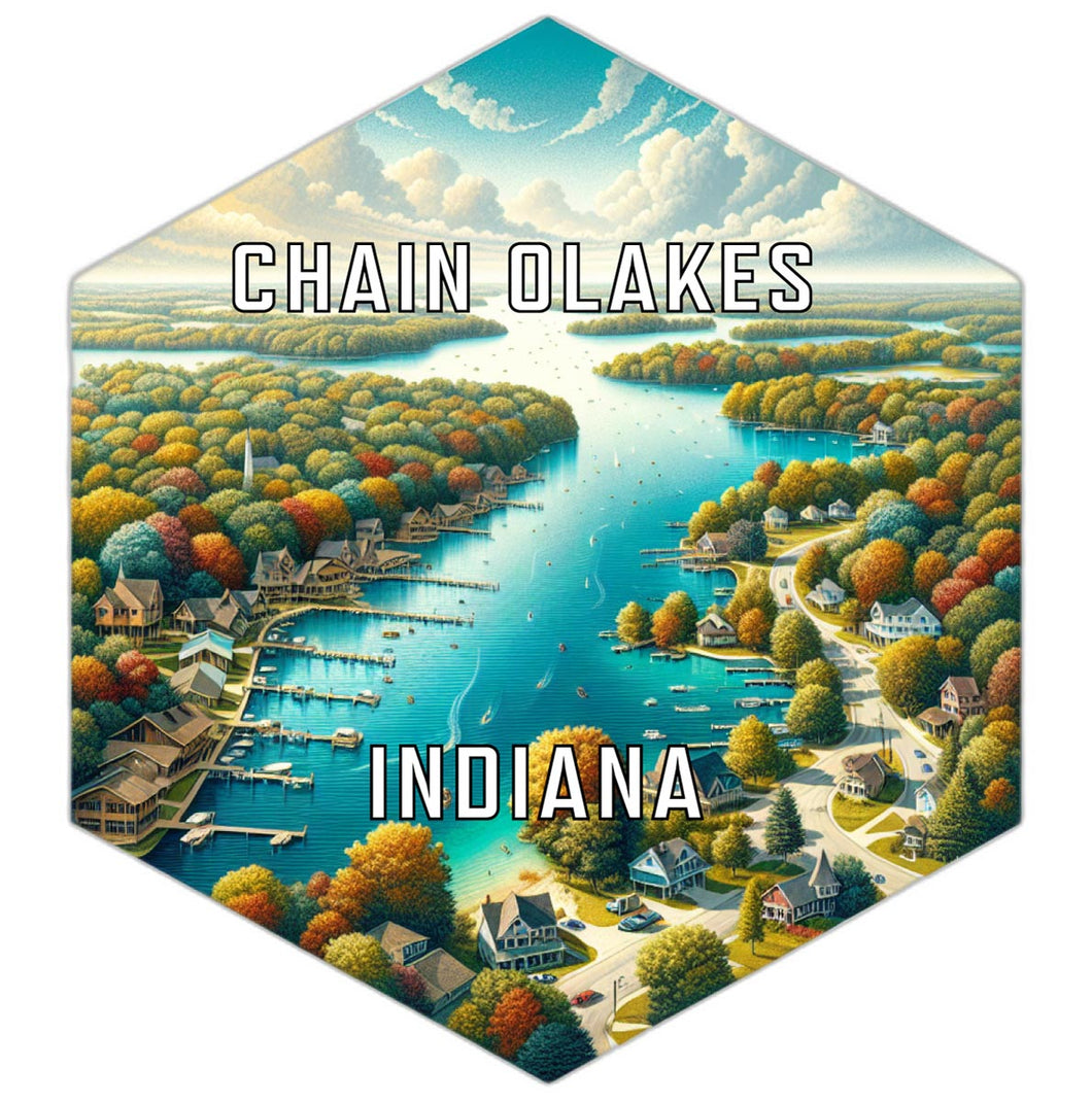 Chain Olakes Indiana Souvenir Travel Destination Die Cut Hexagon Fridge Magnet 2-Inch