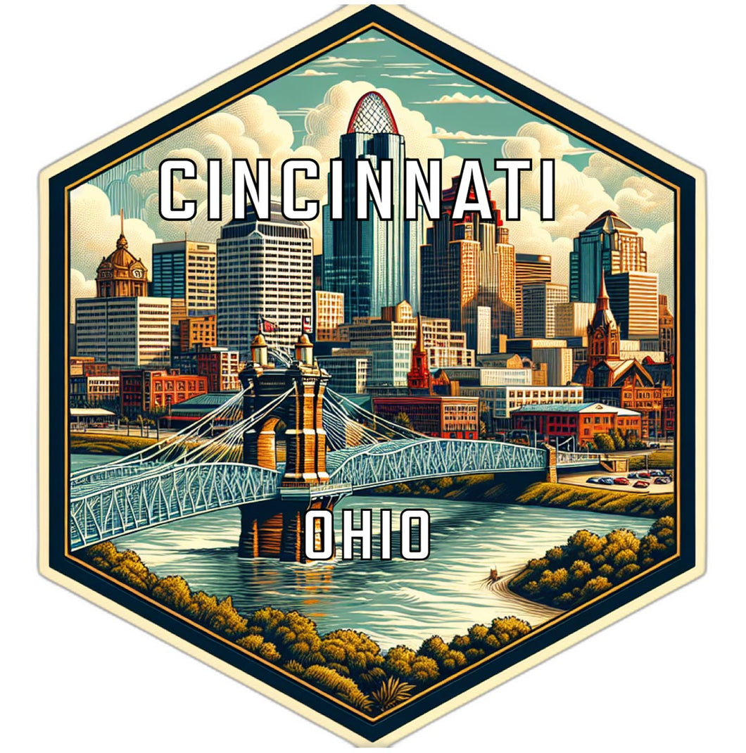 Cincinnati Ohio Souvenir Travel Destination Die Cut Hexagon Fridge Magnet 2-Inch