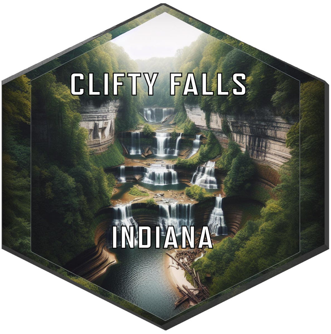 Clifty Falls Indiana Souvenir Travel Destination Die Cut Hexagon Fridge Magnet 2-Inch