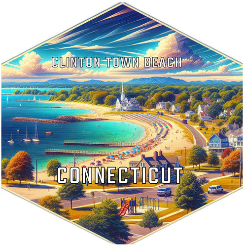 Clinton Town Beach Connecticut Souvenir Travel Destination Die Cut Hexagon Fridge Magnet 2-Inch